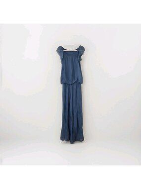 NT By Amati Silk Blend Jumpsuit L Blue Sheer Lined Wide Leg Italy Wedding Guest
